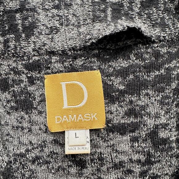Damask Alpaca Pima Cotton Blend Jacquard Snap Front Gray Cardigan Jacket L - Picture 11 of 11